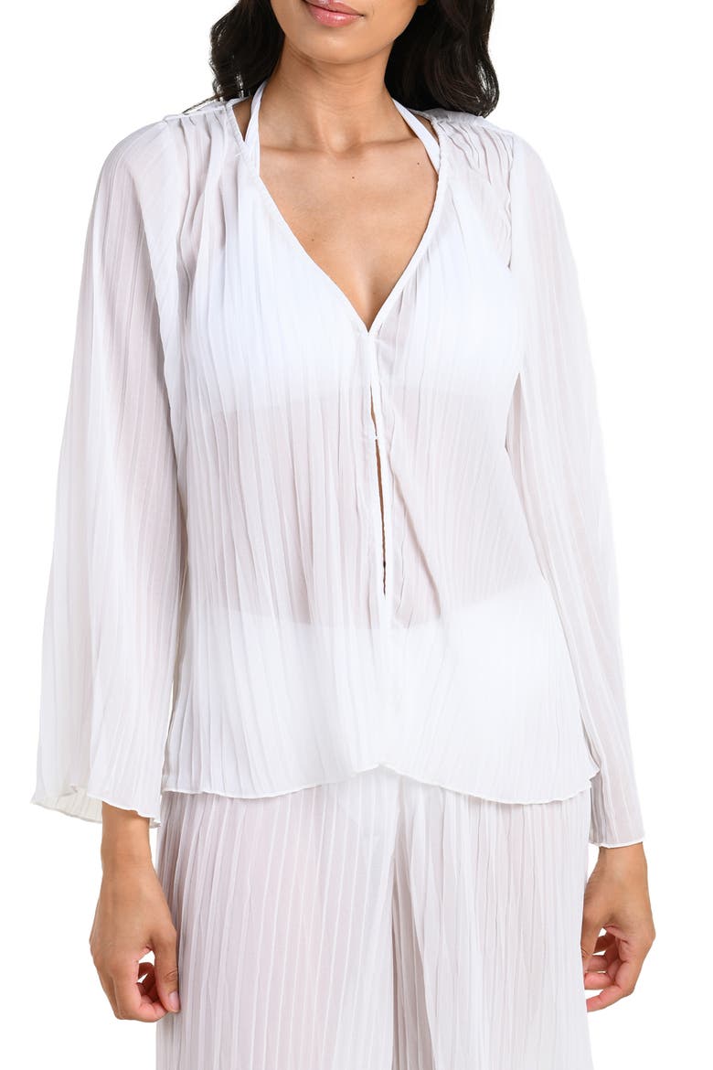 Sunbeams Pleat Cover-Up Shirt, Main, color, WHITE