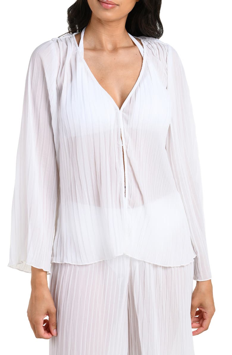 La Blanca Sunbeams Pleat Cover-Up Shirt, Main, color, White