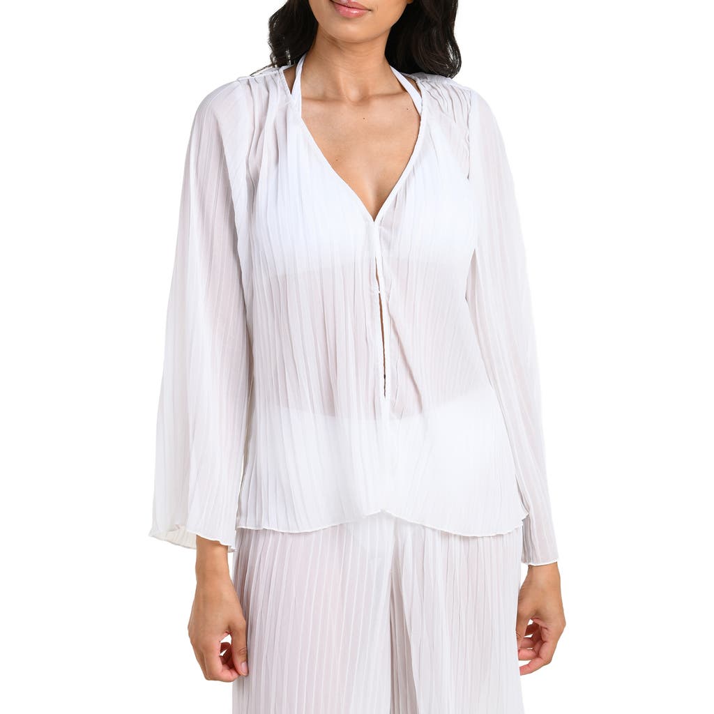 La Blanca Sunbeams Pleat Cover-up Shirt In White