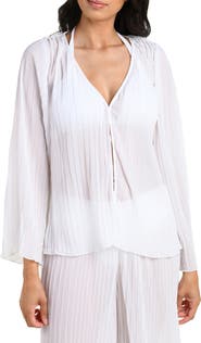 La Blanca Sunbeams Pleat Cover-Up Shirt