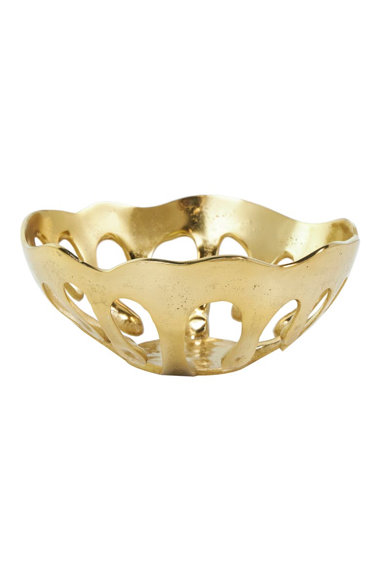 Set of Two Gold Aluminium Decorative Bowls, Alternate, color, GOLD
