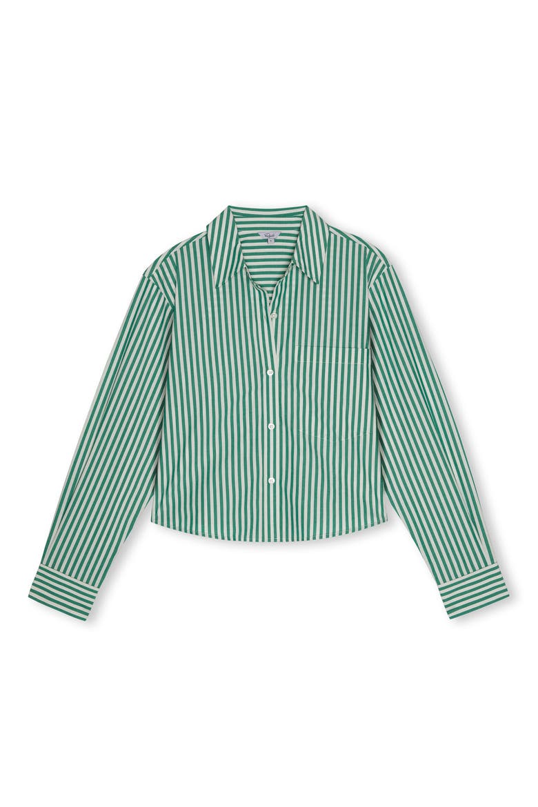 Ramy Stripe Cotton Blend Crop Button-Up Shirt, Alternate, color, EMERALD STRIPE