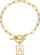 Adornia 18K Gold Plated Mother-of-Pearl Initial Charm Toggle Bracelet