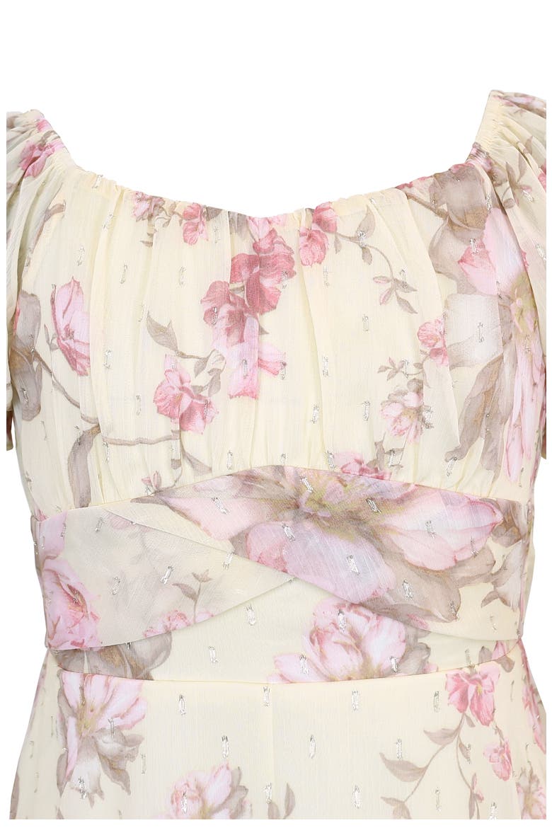 Floral Print Puff Sleeve Romper, Alternate, color, YELLOW/ PINK