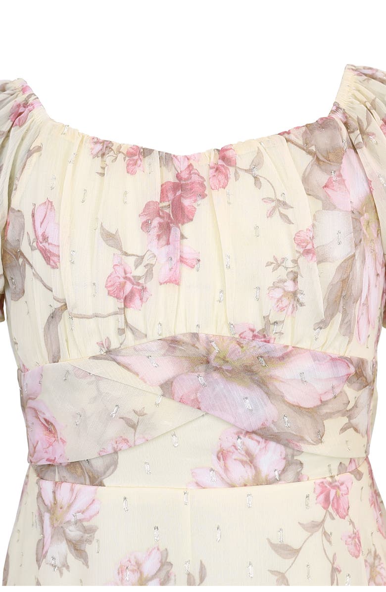 Zunie Floral Print Puff Sleeve Romper, Alternate, color, Yellow/ Pink