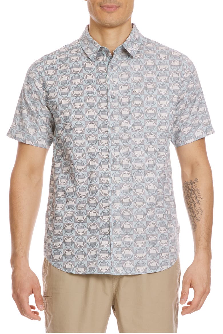 Florever Classic Short Sleeve Button-Up Shirt, Main, color, JADE GRAY