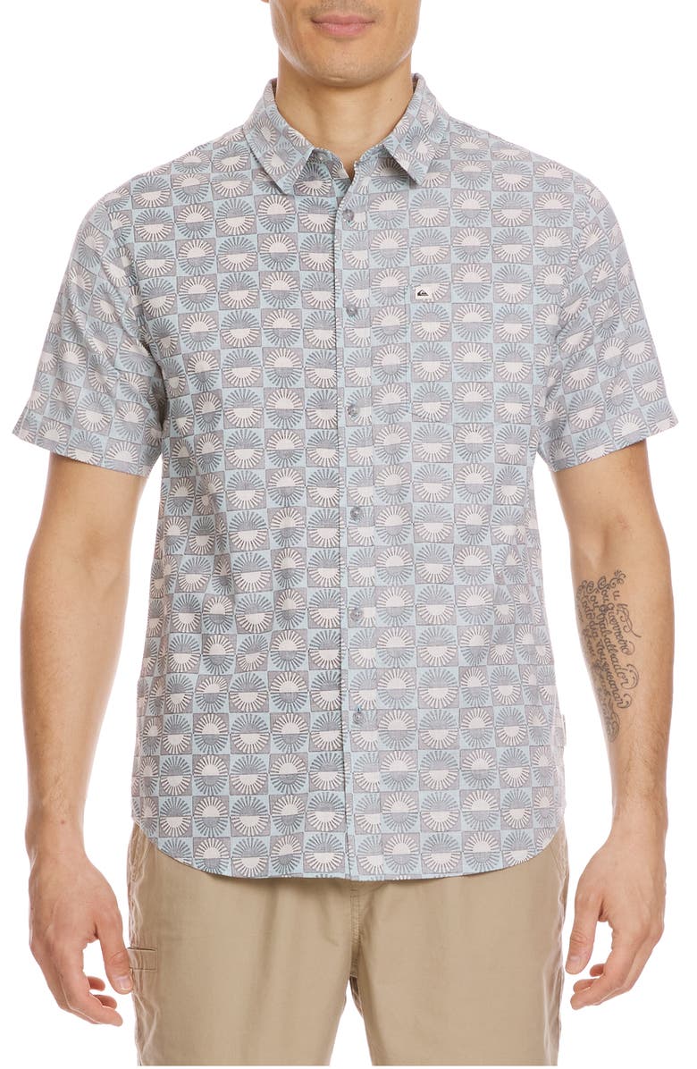 Quiksilver Florever Classic Short Sleeve Button-Up Shirt, Main, color, Jade Grey