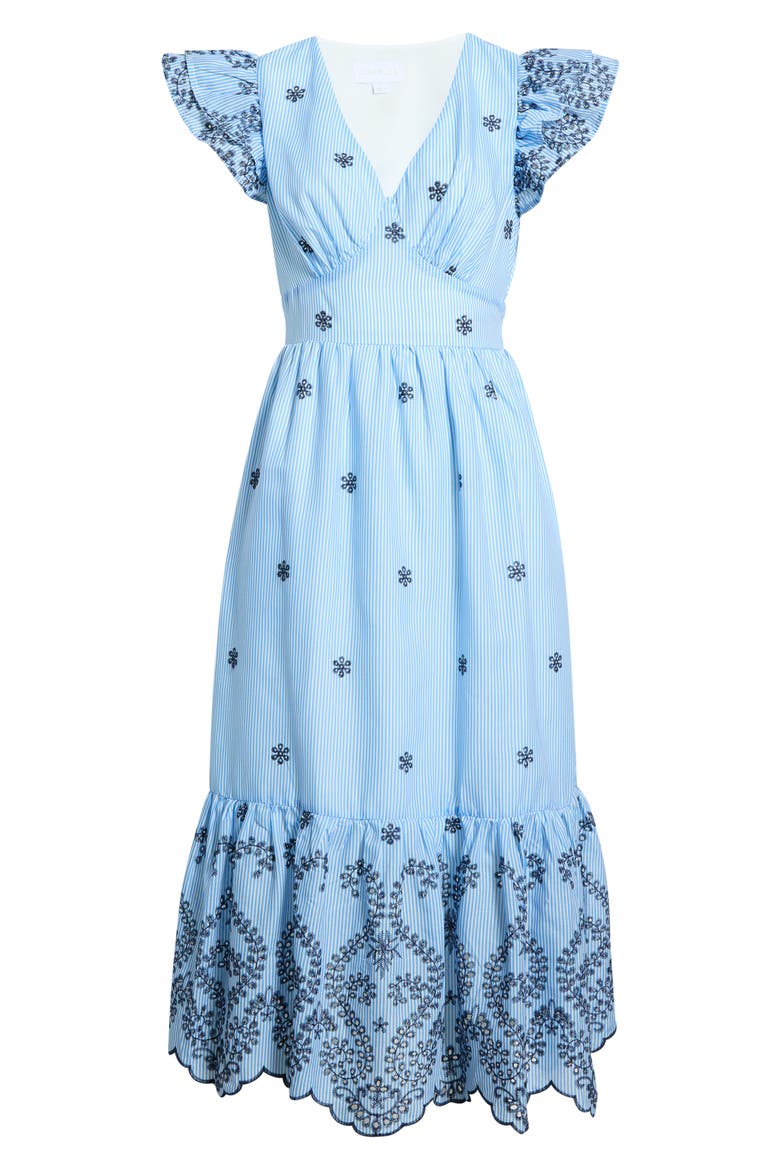 Joliet Stripe Eyelet Zayla Midi Dress, Alternate, color, BLUE-WHITE