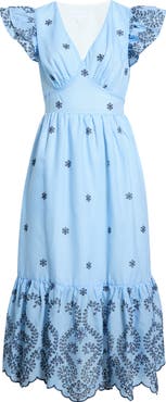 SUGARLIPS Joliet Stripe Eyelet Zayla Midi Dress