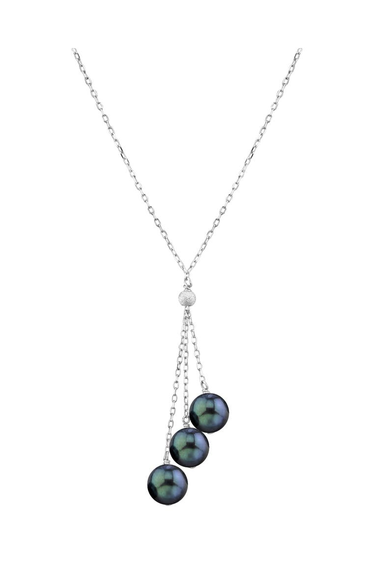 14K Gold Black Japanese Akoya Pearl Tincup Cluster Pendant, Main, color, White Gold