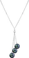 The Pearl Source 14K Gold Black Japanese Akoya Pearl Tincup Cluster Pendant
