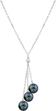 The Pearl Source 14K Gold Black Japanese Akoya Pearl Tincup Cluster Pendant