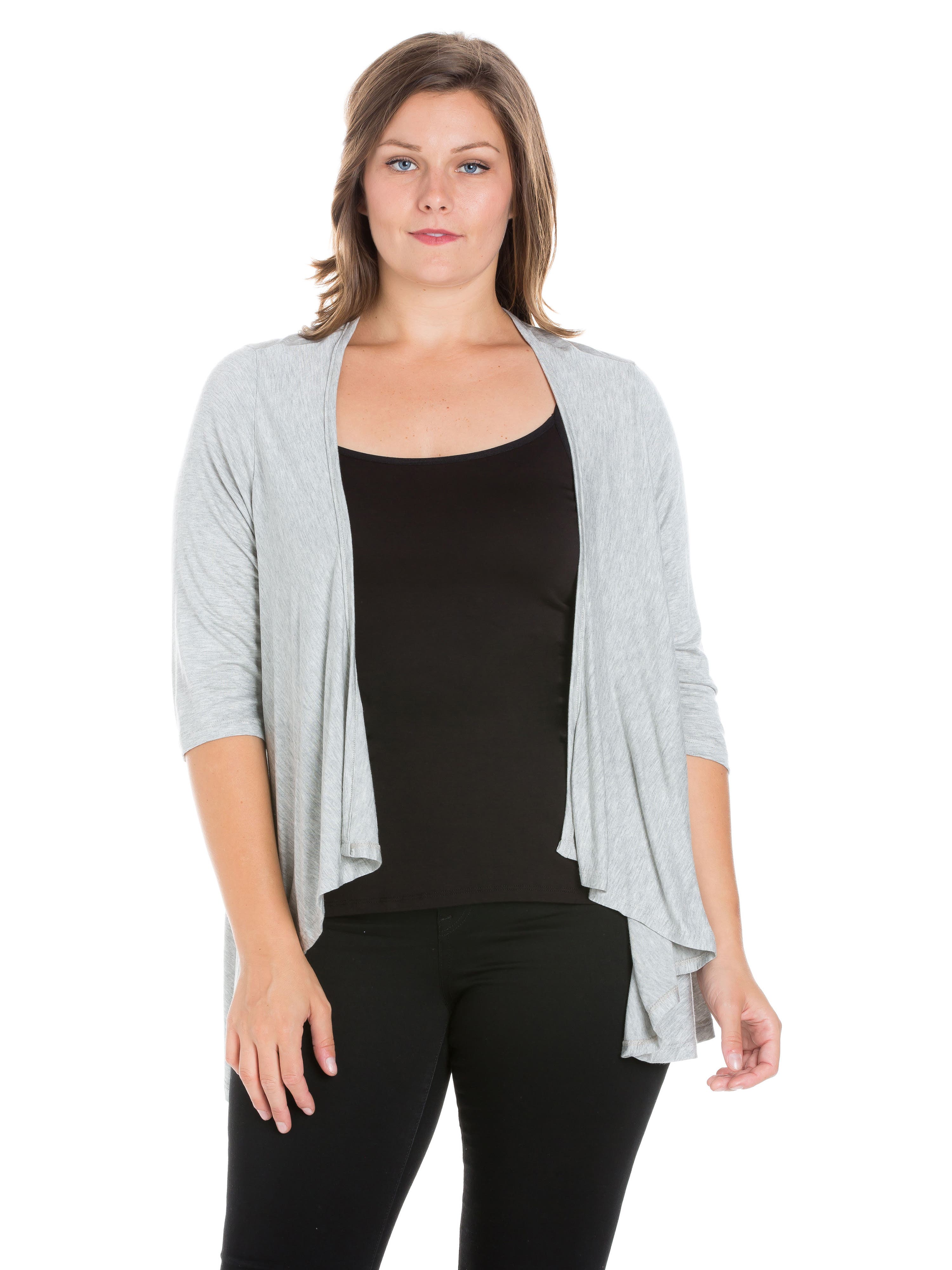 24seven Comfort Apparel Elbow Length Sleeve Open Cardigan In Gray