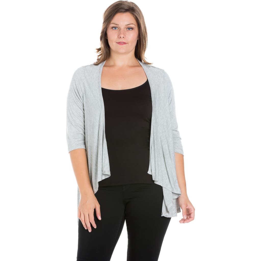 24seven Comfort Apparel Elbow Length Sleeve Open Cardigan In Gray
