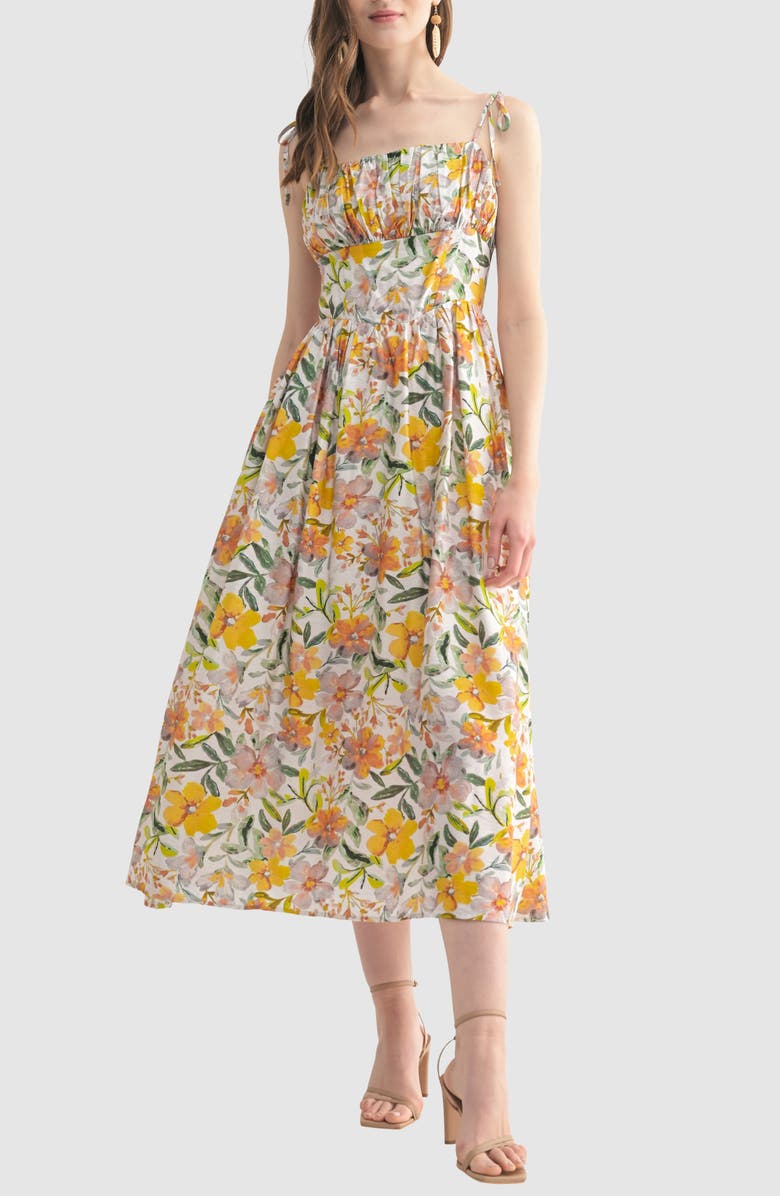 Lush Tie Strap Midi Dress, Main, color, Ivory Floral