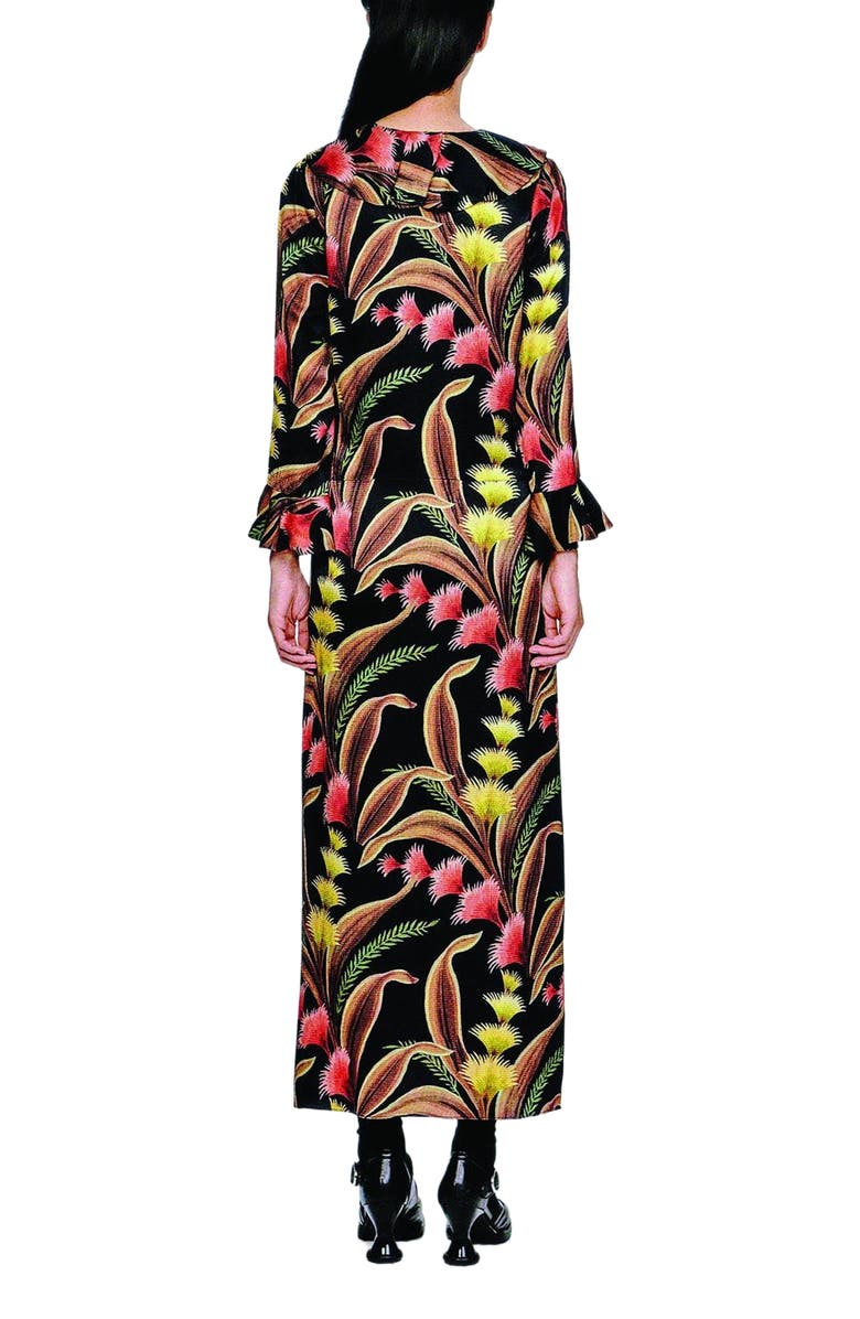 Anna Sui Feather Fern Ruffle Tie Dress, Alternate, color, Black Multi