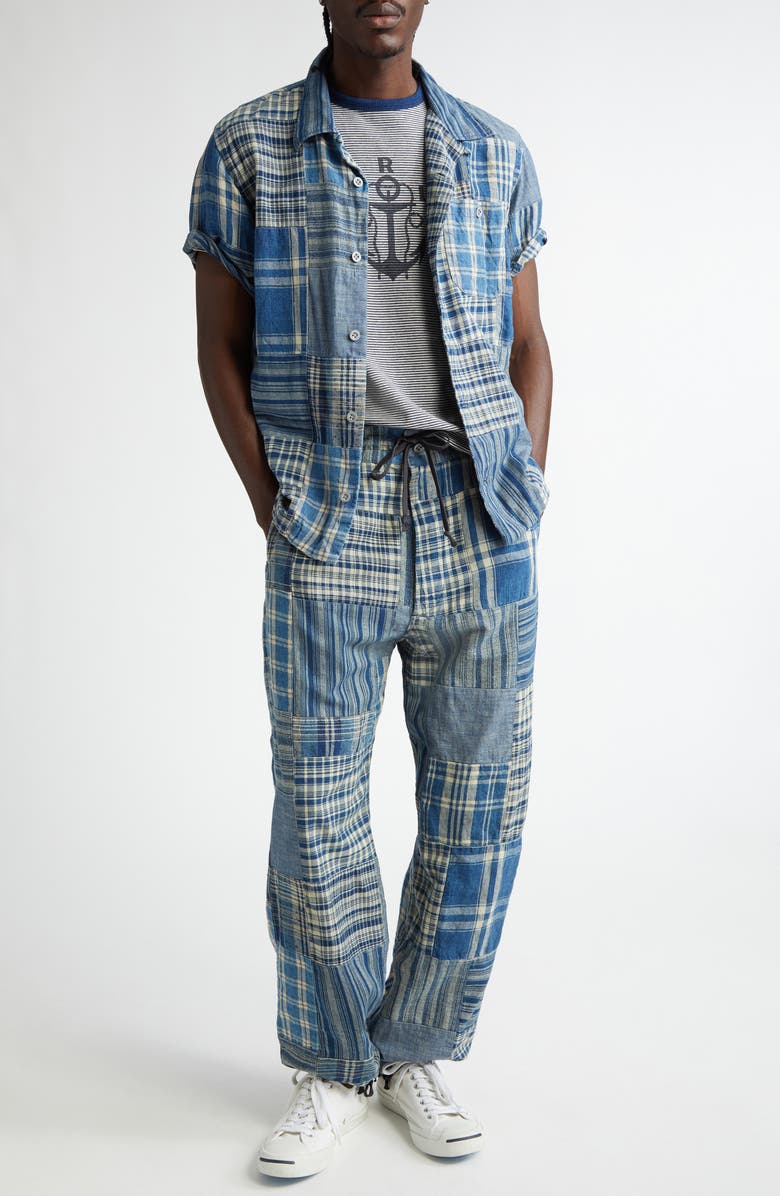 Double RL Indigo Patchwork Camp Shirt, Alternate, color, Indigo Patchwork