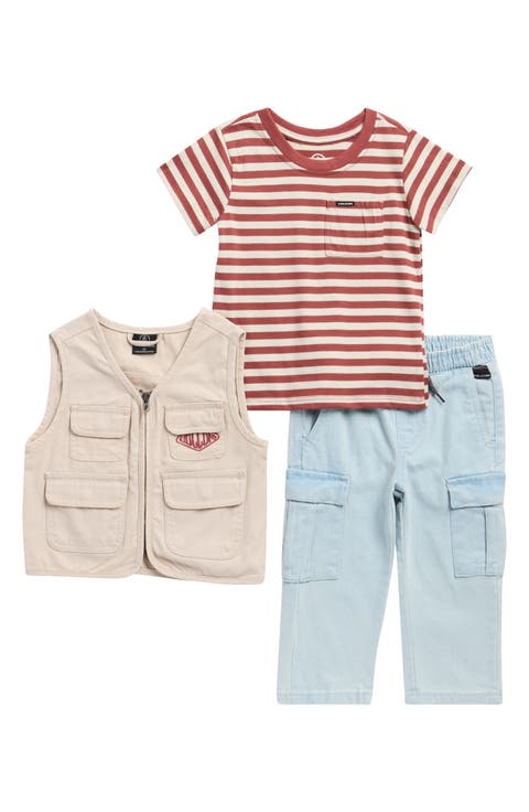 Kids' Gas Station Vest, Striped Pocket T-Shirt & Cargo Pants Set (Toddler)