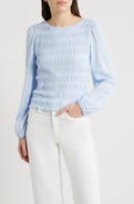 Madewell Smocked Boat Neck Long Sleeve Cotton Top
