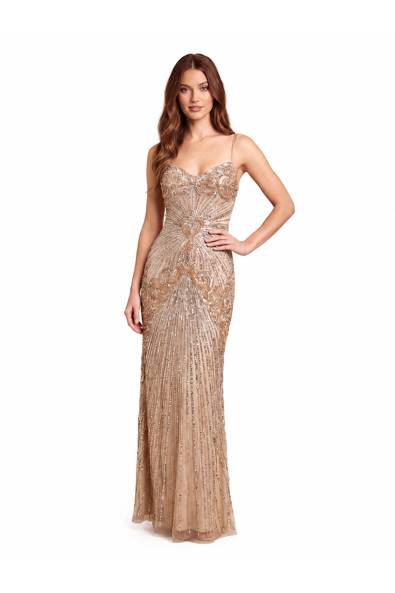 Strapless Beaded Gown, Alternate, color, Nude