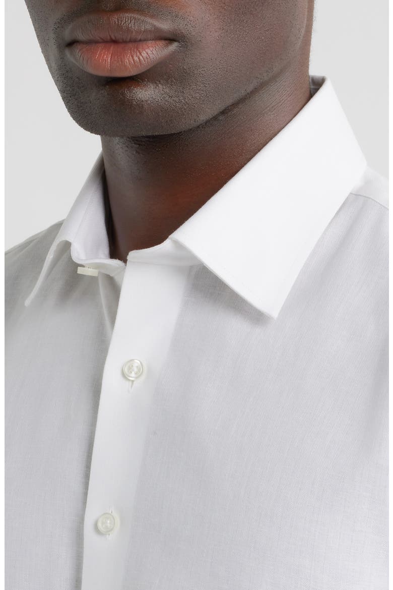 Trim Fit Premium Linen Blend Herringbone Dress Shirt, Alternate, color, WHITE CHAMBRAY HERRINGBONE