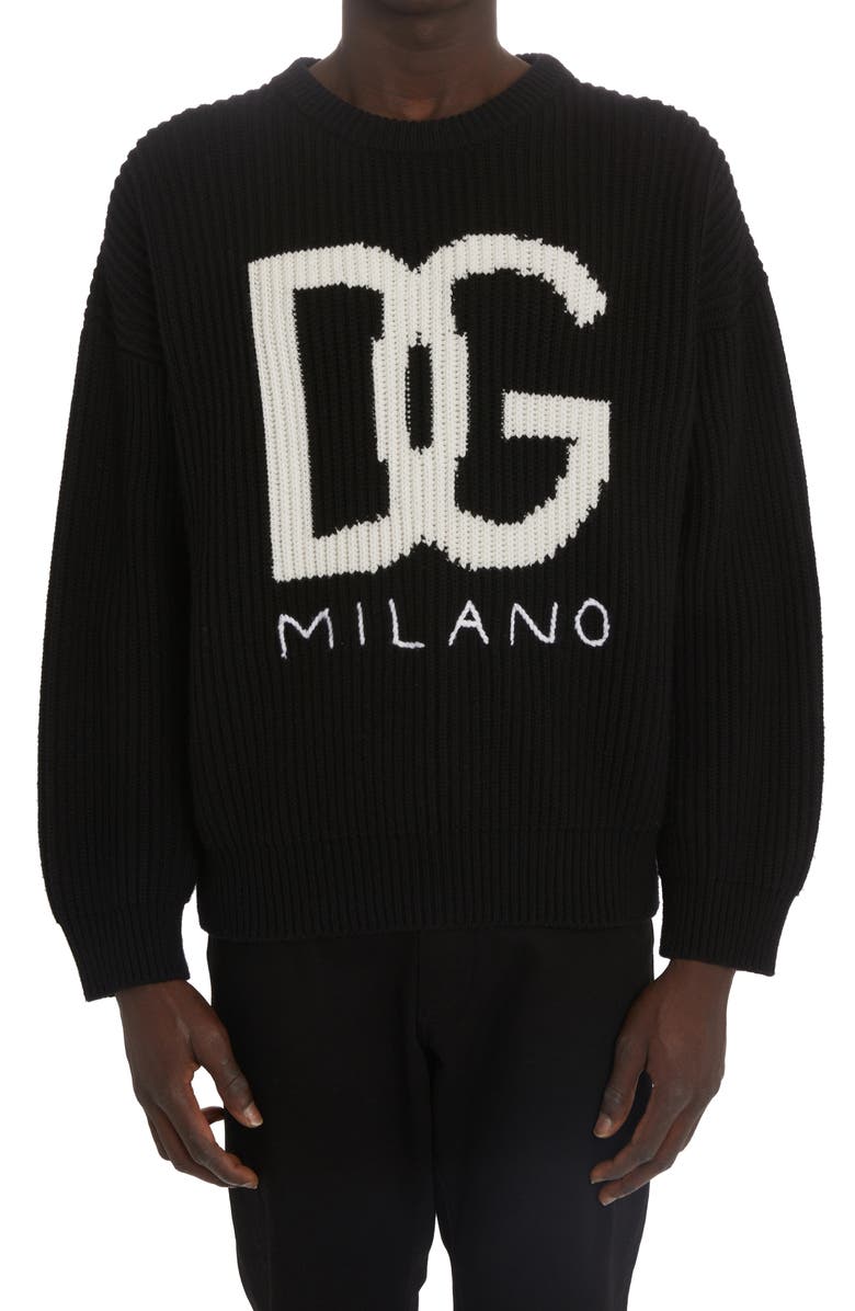 Dolce&Gabbana Intarsia Logo Cashmere & Virgin Wool Rib Sweater, Main, color, 