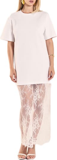 Endless Rose Mixed Media Cotton Knit & Lace T-Shirt Dress | Nordstrom Endless Rose Mixed Media Cotton Knit & Lace T-Shirt Dress | Nordstrom