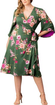 Kiyonna Gemini Floral Bell Sleeve Wrap Dress