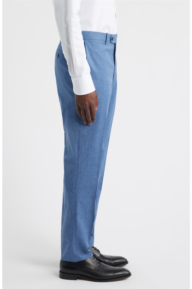 Harker Flat Front Light Tan Wool & Cotton Mélange Dress Pants, Alternate, color, MEDIUM BLUE
