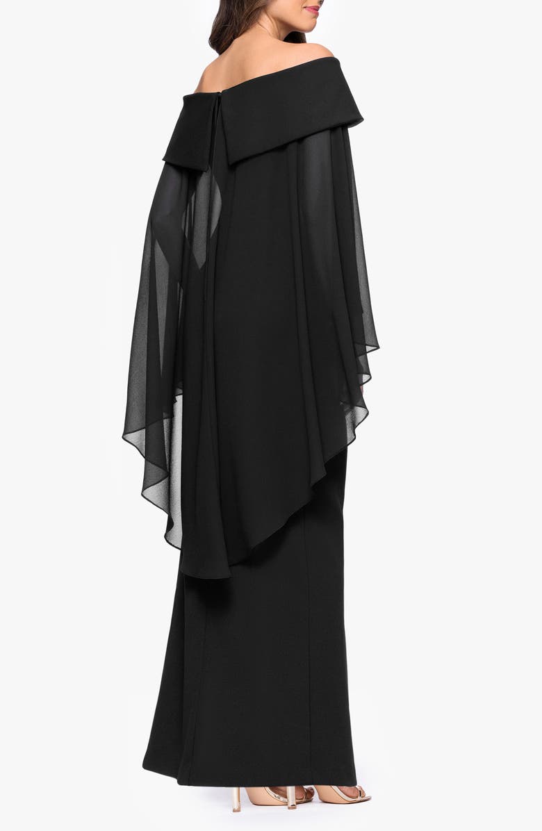 Xscape Evenings Off the Shoulder Capelet Cocktail Dress, Alternate, color, Black