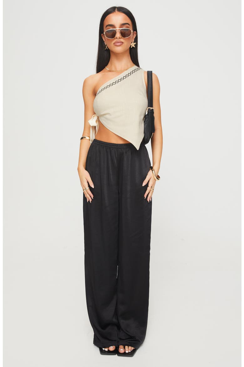 Frankle One-Shoulder Cotton & Linen Top, Alternate, color, CREAM/BLACK