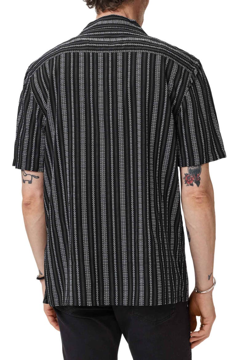 Dan Patterned Stripe Camp Shirt, Alternate, color, BLACK
