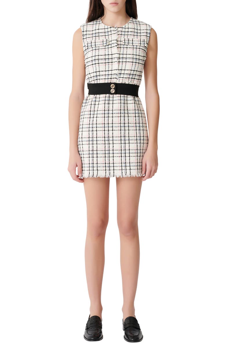 maje Rianey Cotton Blend Tweed Sleeveless Dress, Main, color, 