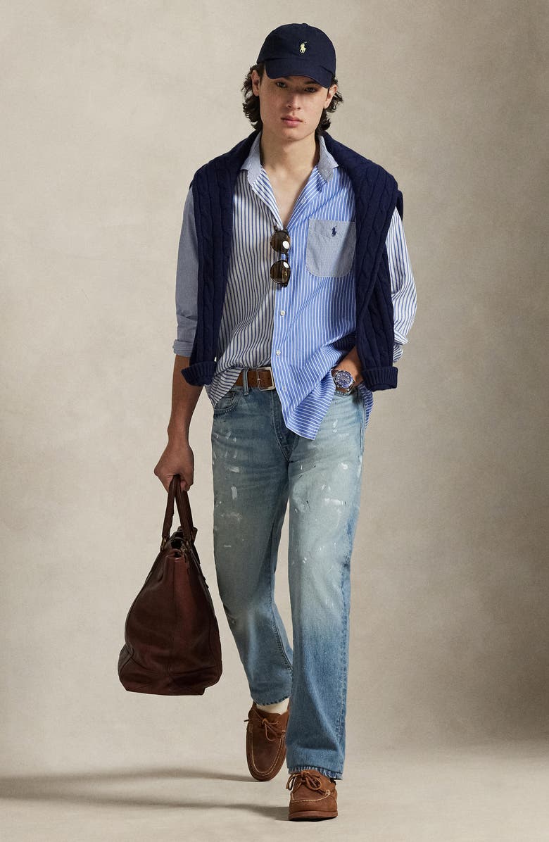 Polo Ralph Lauren Classic Fit Fun Stripe Cotton Broadcloth Button-Up Shirt, Alternate, color, Blue Funshirt