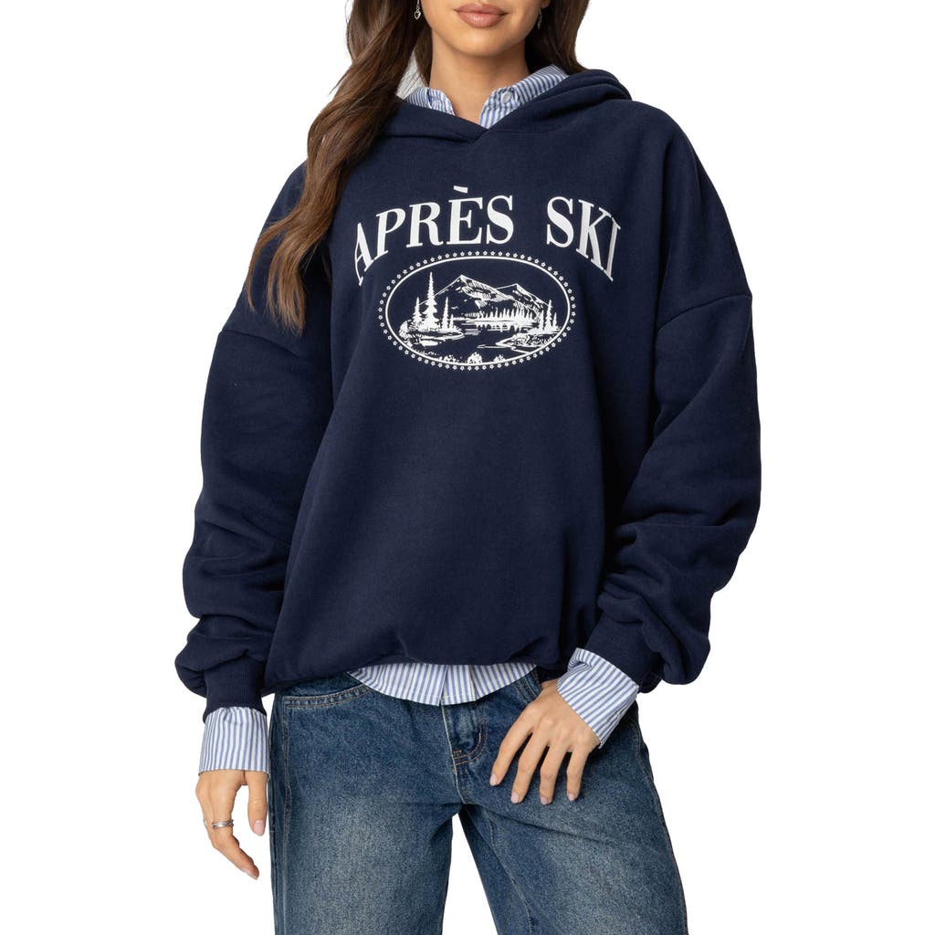 Shop Edikted Après Ski Graphic Hoodie In Navy
