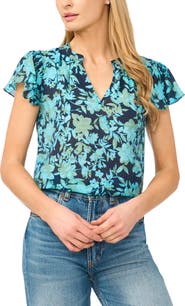 CeCe Floral Flutter Sleeve Top
