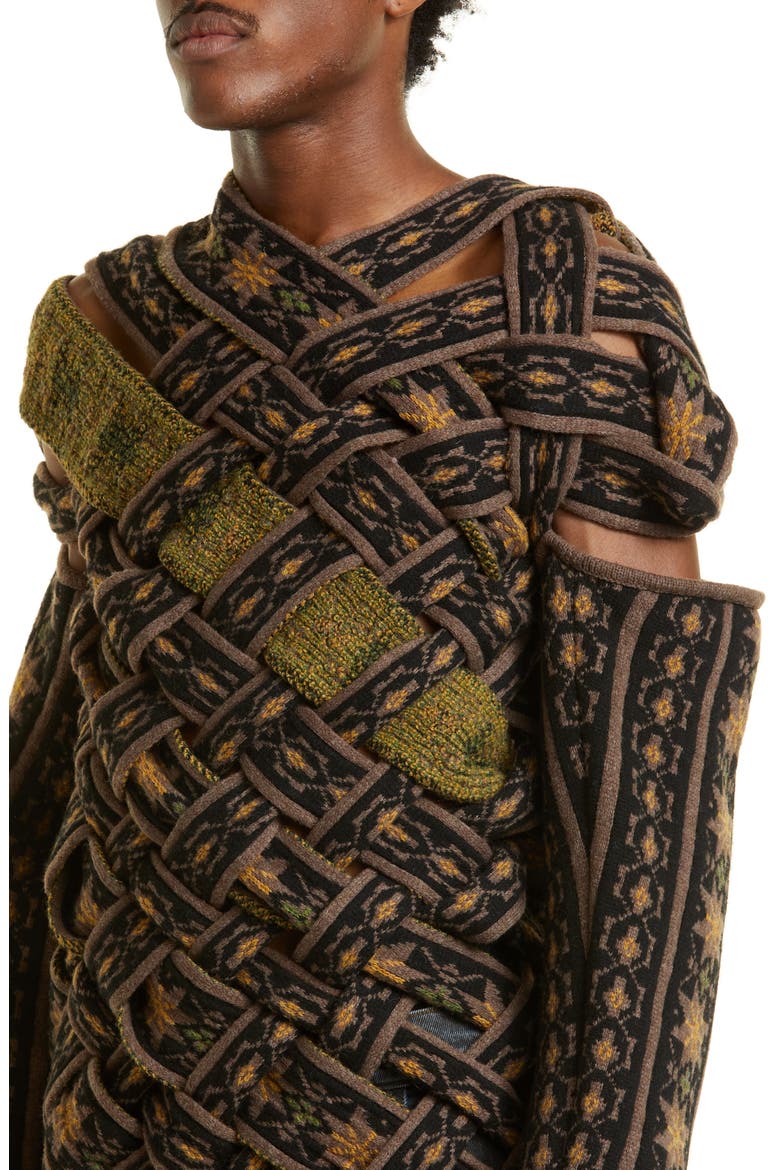 Braided Norwegian Sweater, Alternate, color, BROWN