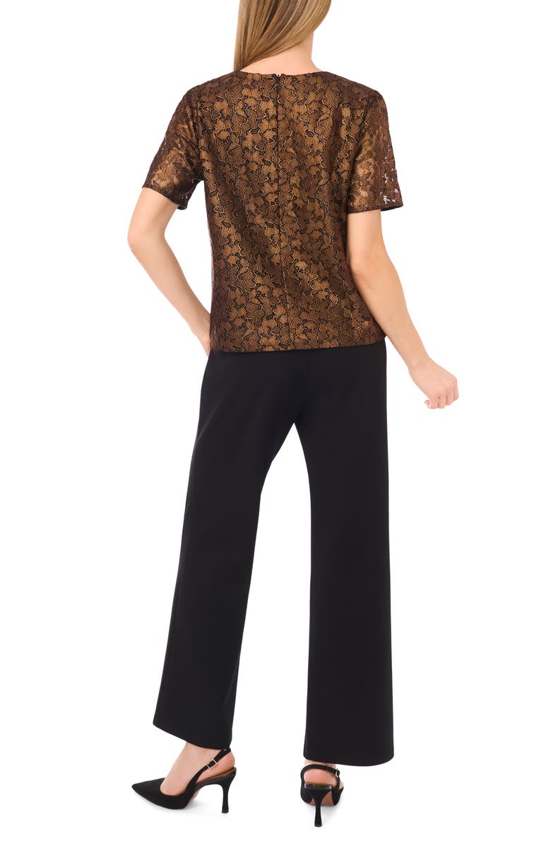 Halogen<sup>®</sup> Lace Short Sleeve Top, Alternate, color, Bronze