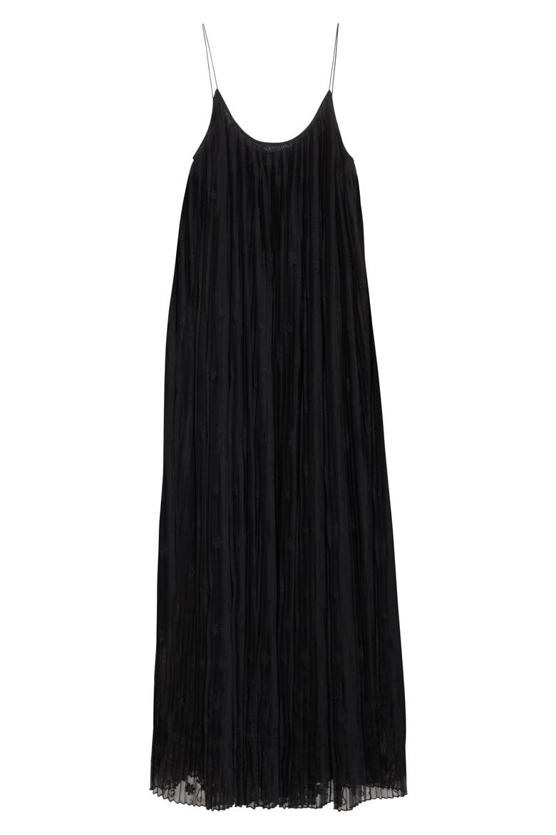 Floral Plissé Tulle Maxi Dress, Alternate, color, BLACK