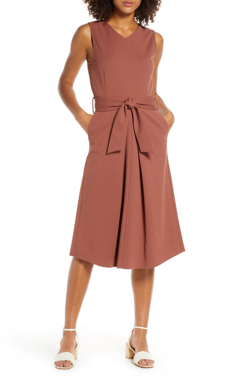 Elizabeth Crosby Tie Waist Midi Dress, Main, color,
