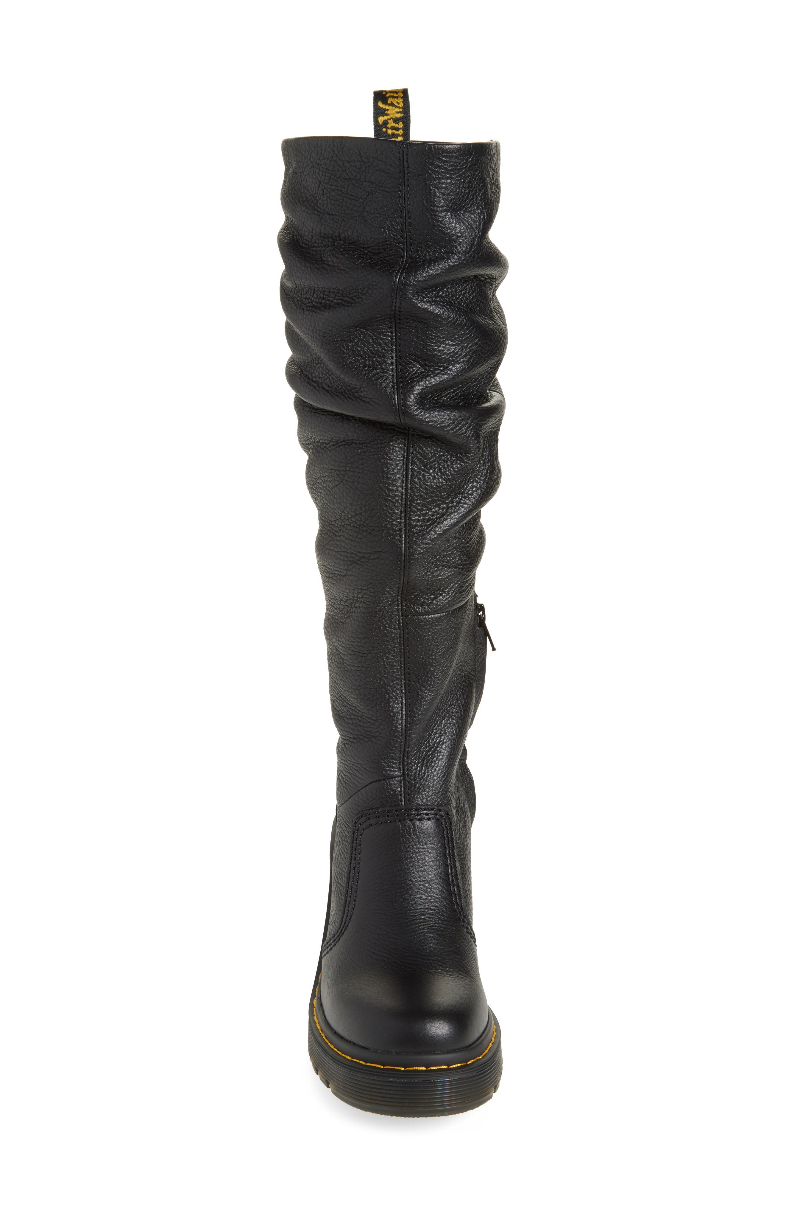 Kasey Ruched Leather Tall Boot, Alternate, color, BLACK