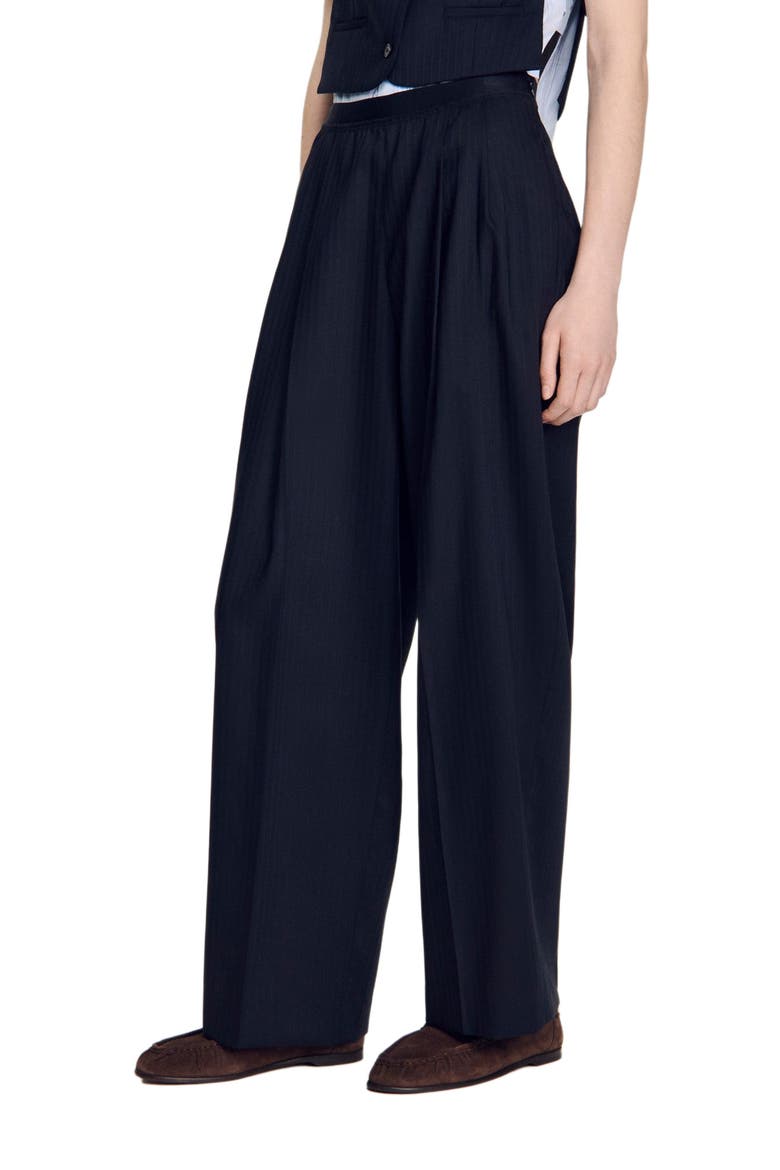 Striped wool trousers, Main, color, Navy blue