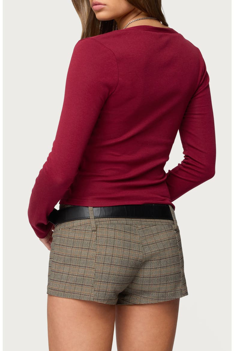 Charla Deep V-Neck Button-Up Top, Alternate, color, BURGUNDY