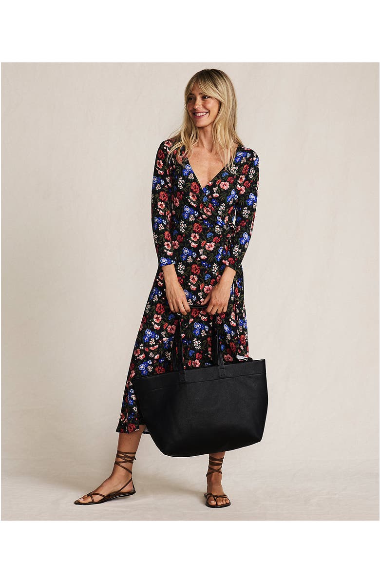 Lands' End Cotton Modal 3/4 Sleeve Vneck Wrap Dress, Alternate, color, 