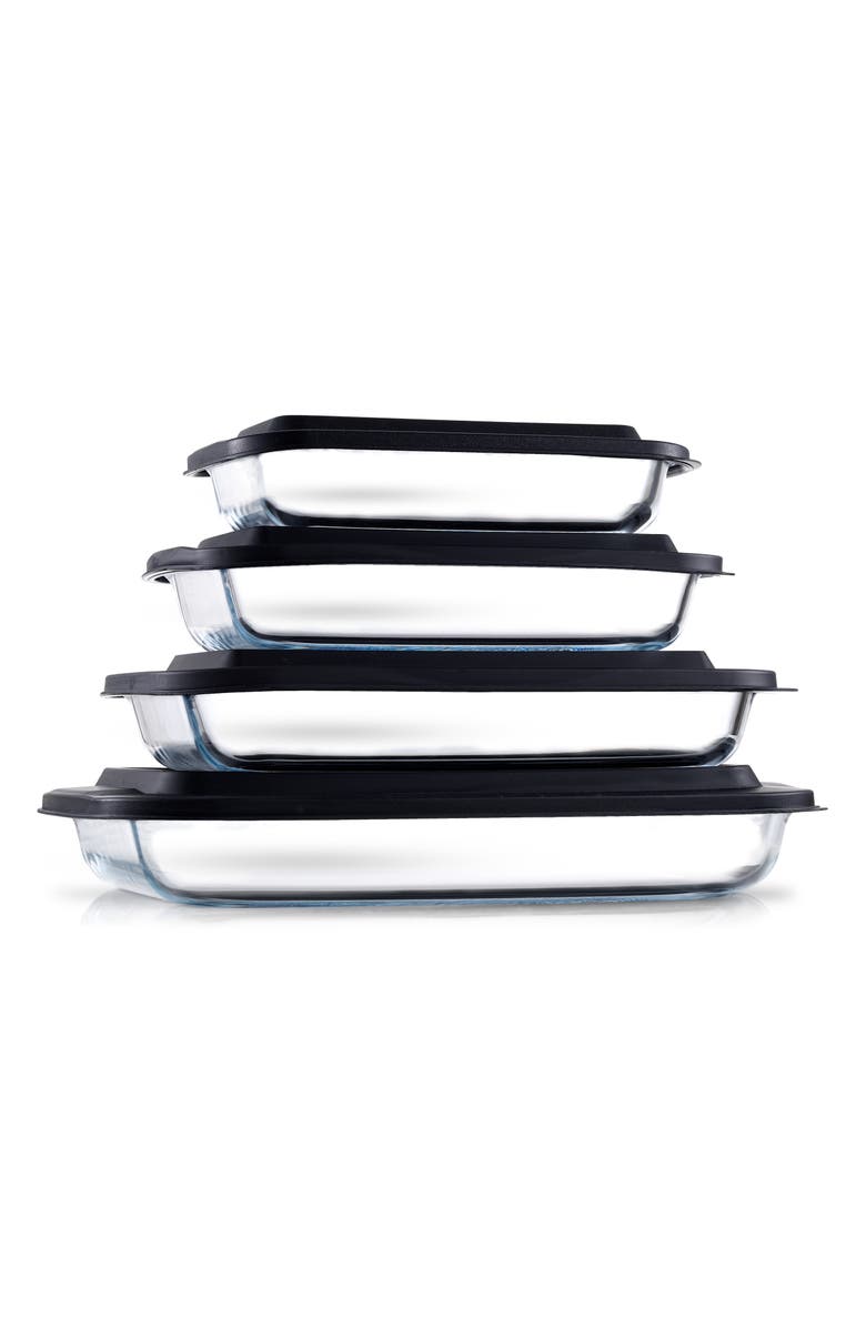 JoyJolt Set of 4 Nesting Glass Baking Dishes with Airtight Lids, Main, color, 