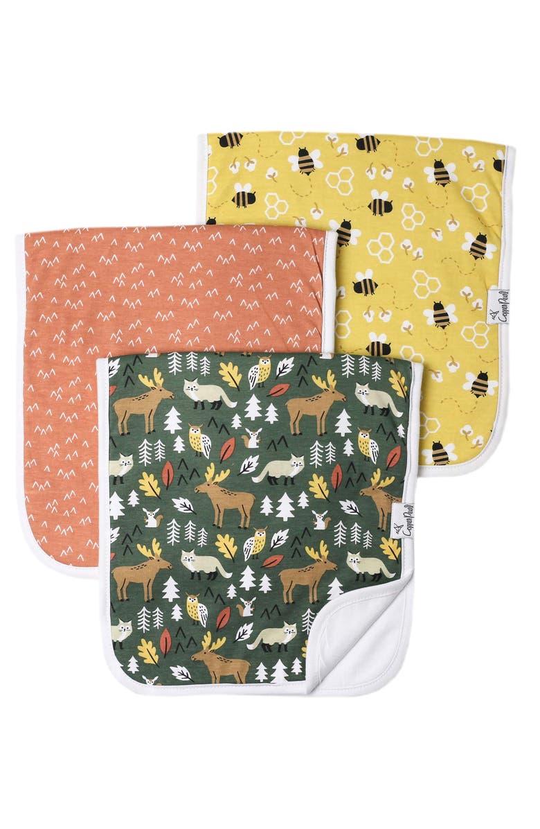 Copper Pearl Assorted 3-Pack Print Cotton Burp Cloths, Main, color,