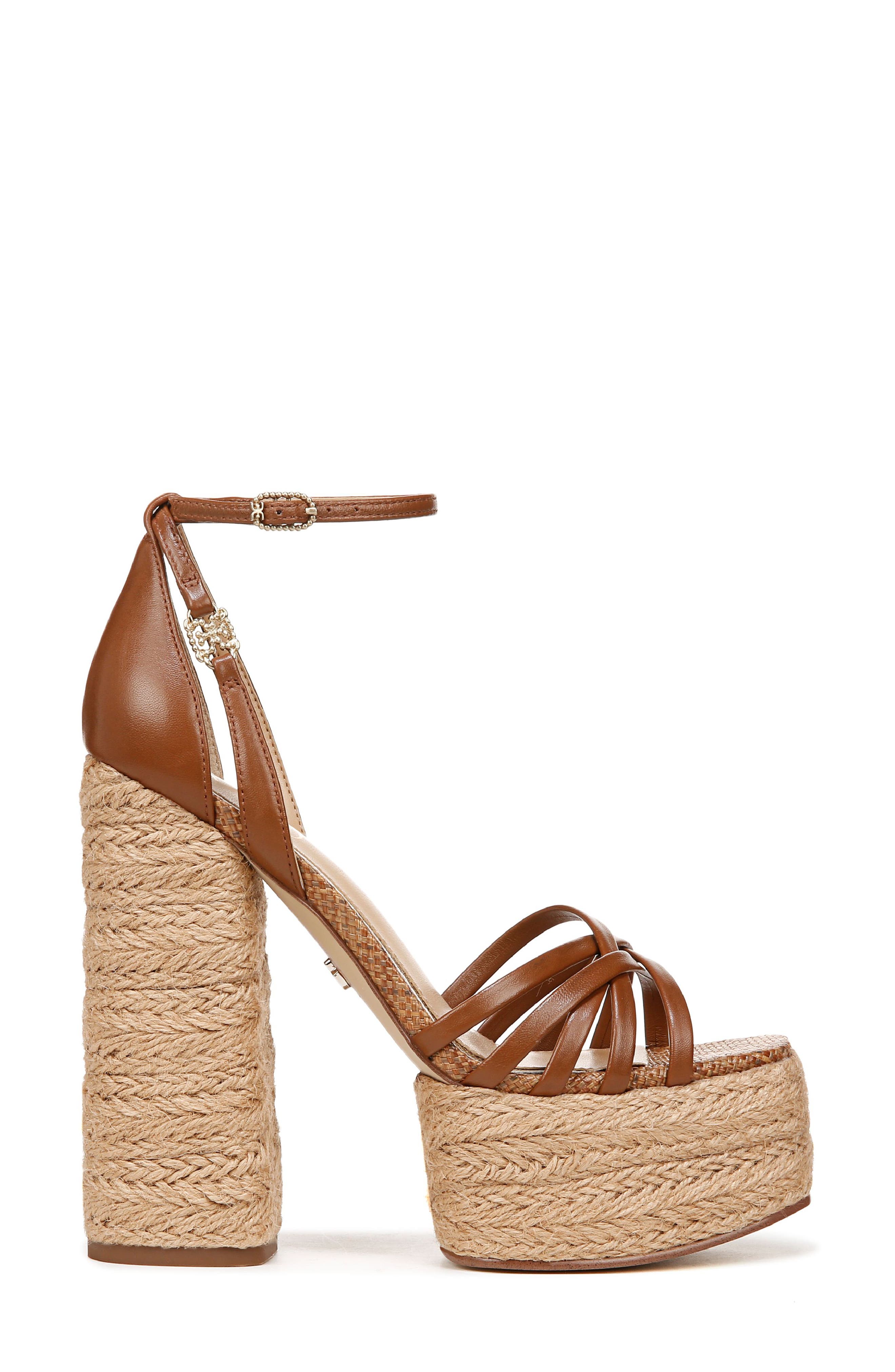 Sam Edelman Kade Ankle Strap Espadrille Platform Sandal, Alternate, color, Rich Cognac