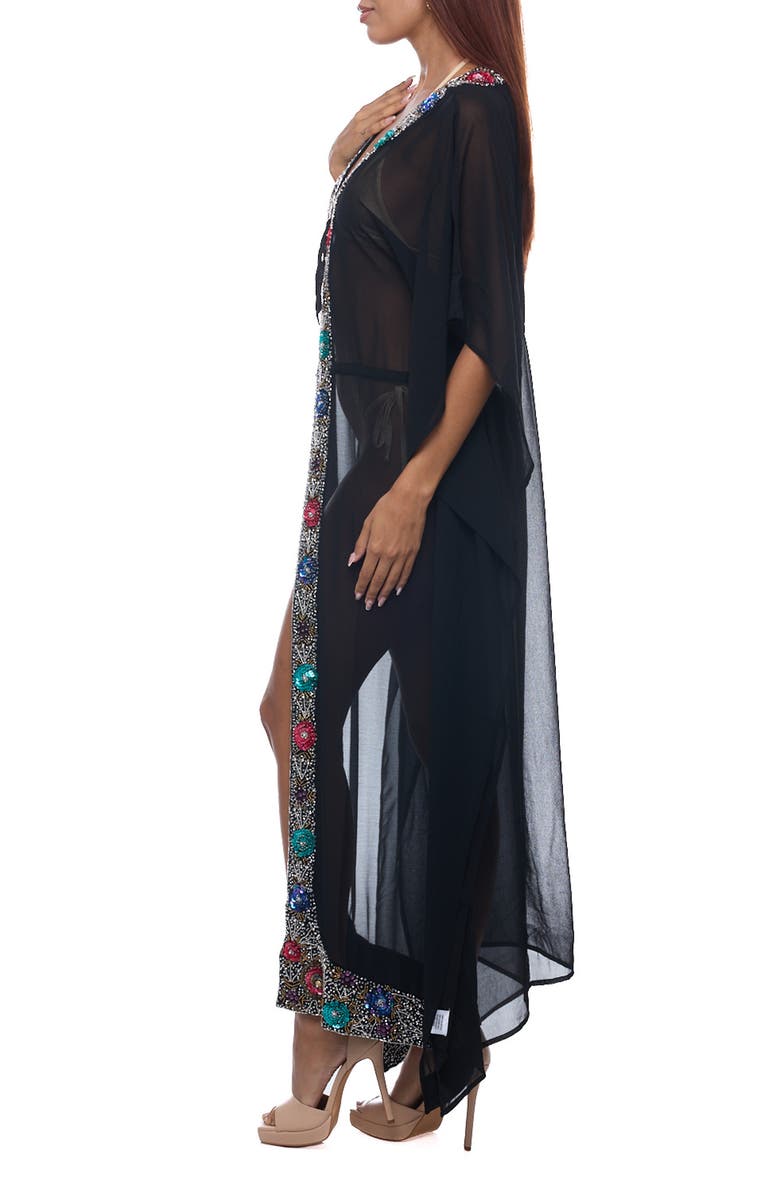 RANEES Embellished Longline Cover-Up Duster, Alternate, color, Black