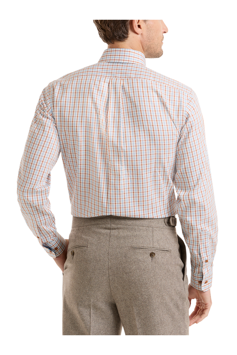Cotton Buttondown Collar Pinpoint Slim Contrast Trim Button Cuff Long Sleeve Shirt, Alternate, color, BLUE/RUST