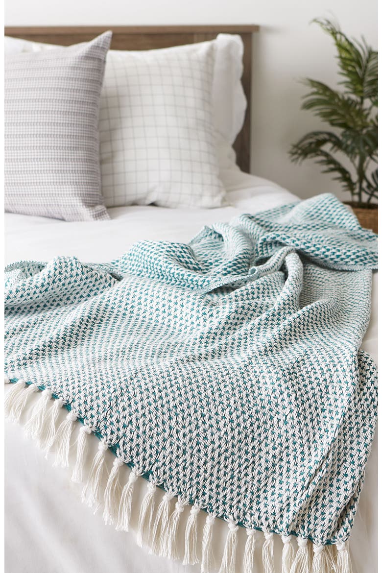 Tassel Woven Cotton Throw Blanket, Alternate, color, GREEN